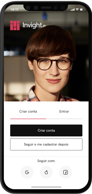 tela de login do aplicativo Invight